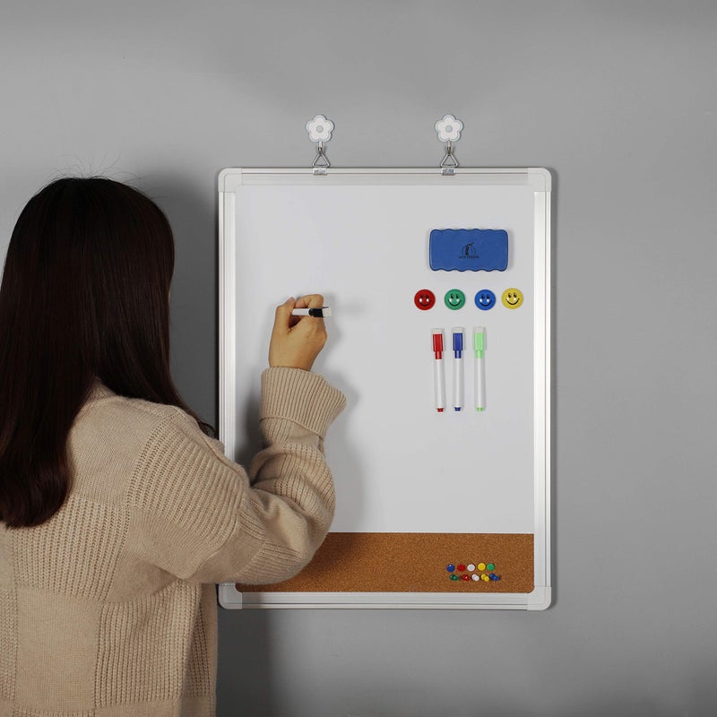 Navy Penguin White Board Cork Board Combo - 18x24 in Dry Erase Board with Cork and 1 Magnetic Eraser, 4 Dry Wipe Markers, 4 Magnets and 10 Pins - Wall Hanging Whiteboard with Corkboard for Home and Office - Image 3